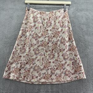 J Jill Skirt Women XSP Beige Red Floral Linen Pullon Elastic Waist Short Coastal